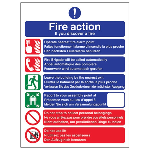 Fire Action If You Discover A Fire 6 Point Sign